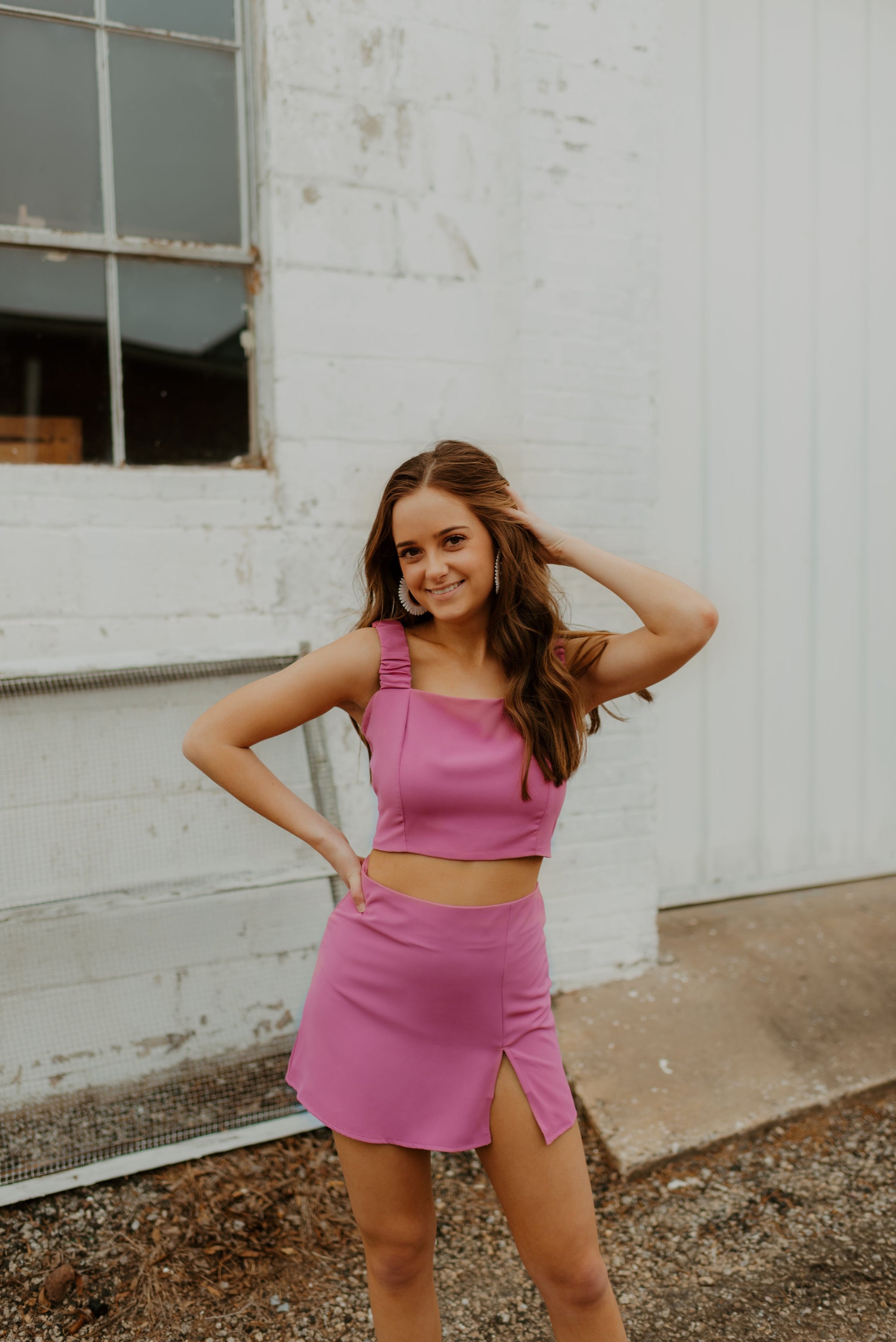 D. Pink Two Piece Skirt Set